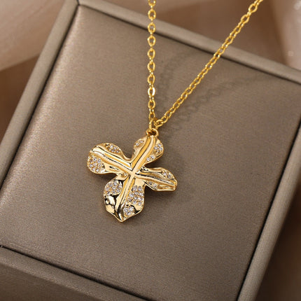Jasmine Pendant Necklace | Gold Silver Zirconia Cross Chain - Gold - Necklaces