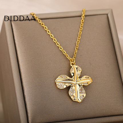 Jasmine Pendant Necklace | Gold Silver Zirconia Cross Chain - Necklaces