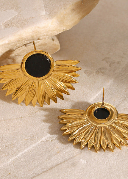 Jieding European and American stainless steel natural stone black agate stud earrings exaggerated sense of luxury niche earrings titanium steel earrings cross-border