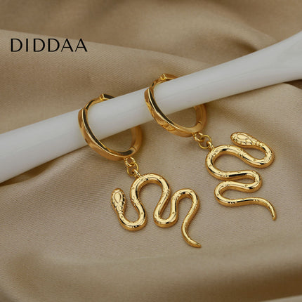Junoesque Earrings | Gold Snake Animal Hoop Drop Earrings - Earrings