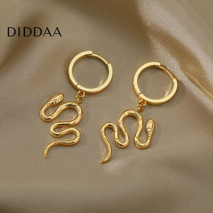 Junoesque Earrings | Gold Snake Animal Hoop Drop Earrings - Earrings