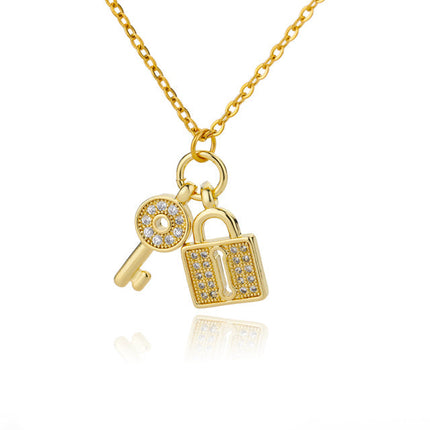 SOUVOIR 14K Gold Plated, Zirconia Necklaces Kept Pendant Necklace | Gold Lock & Key Zirconia Chain