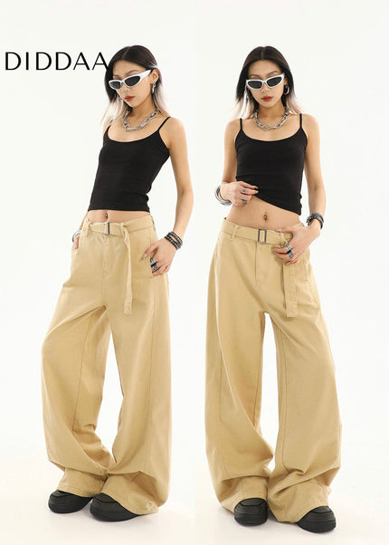 Khaki High-Waisted Loose Fit Wide-Leg Jeans for Women - Women’s Jeans