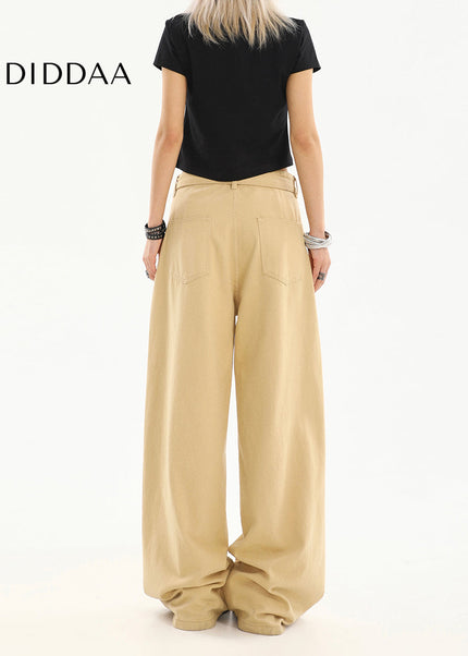 Khaki High-Waisted Loose Fit Wide-Leg Jeans for Women - Women’s Jeans