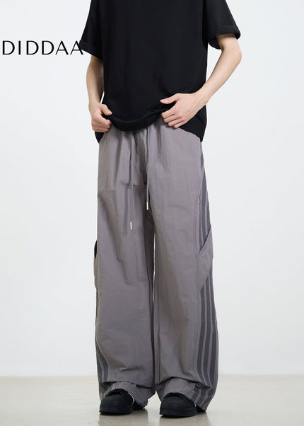 Khaki Loose Fit Stitched Striped Cargo Pants - Unisex Sweatpants