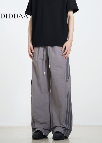 Khaki Loose Fit Stitched Striped Cargo Pants - Unisex Sweatpants