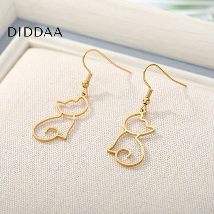 Kitty Earrings | Gold Cat Animal Drop Earrings - Earrings