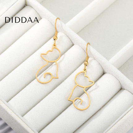 Kitty Earrings | Gold Cat Animal Drop Earrings - Earrings