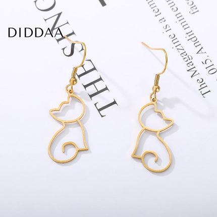 Kitty Earrings | Gold Cat Animal Drop Earrings - Earrings