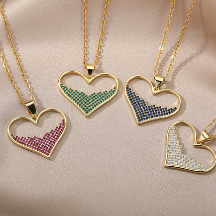 SOUVOIR SOUVOIR Necklaces Labasa Pendant Necklace | Gold Zirconia White Stone Heart Chain