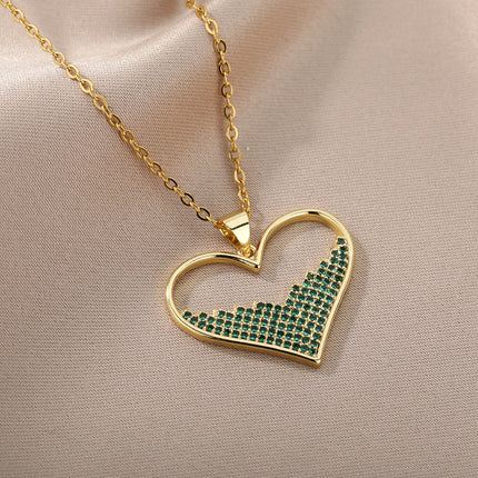 SOUVOIR SOUVOIR Necklaces Labasa Pendant Necklace | Gold Zirconia White Stone Heart Chain