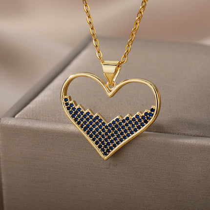 SOUVOIR Blue SOUVOIR Necklaces Labasa Pendant Necklace | Gold Zirconia White Stone Heart Chain
