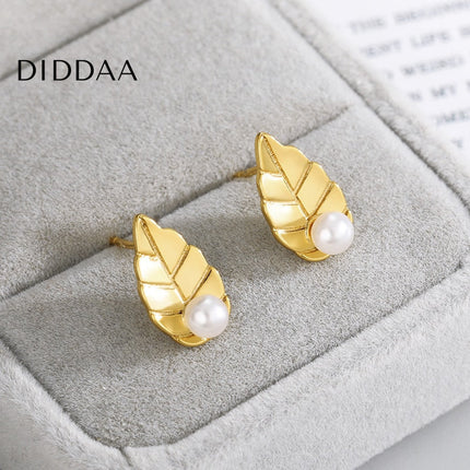 Lentle Earrings | Gold Leaf Pearl Stud Earrings - Earrings