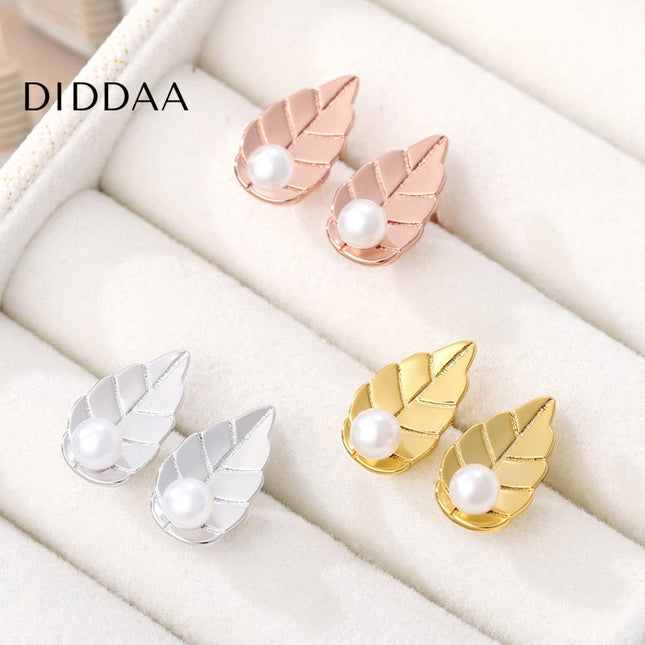 Lentle Earrings | Gold Leaf Pearl Stud Earrings - Silver - Earrings