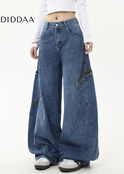 Leopard Print Large Pocket Cargo Wide-Leg Jeans - Women’s Jeans