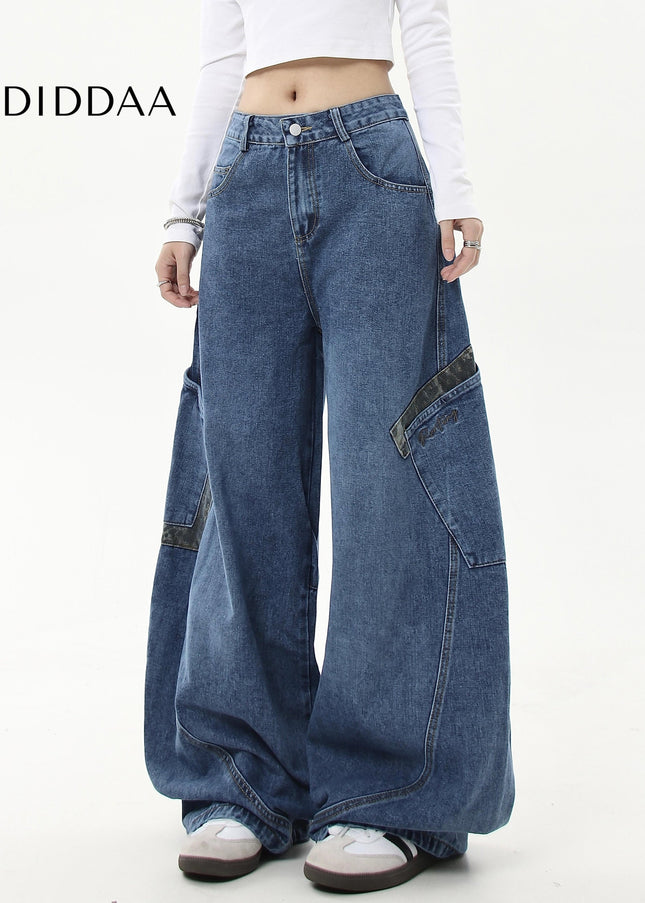 Leopard Print Large Pocket Cargo Wide-Leg Jeans - Women’s Jeans