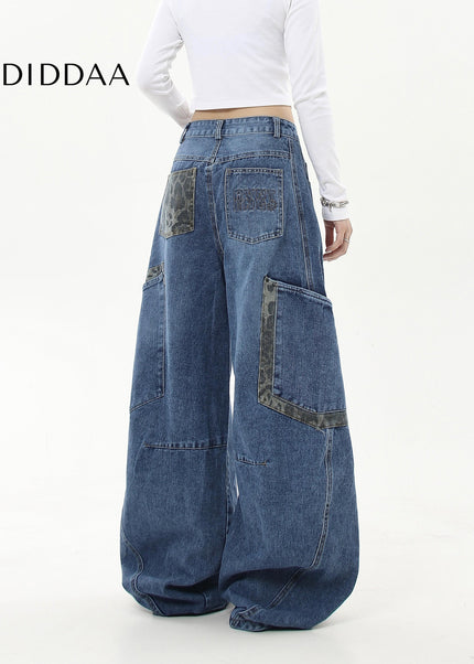 Leopard Print Large Pocket Cargo Wide-Leg Jeans - Women’s Jeans
