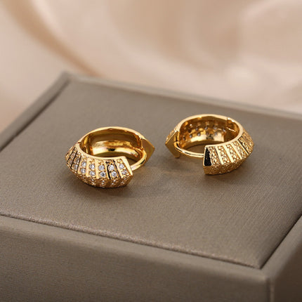 Licit Earrings | Gold Silver Zirconia Statement Hoop Earrings - Gold - Earrings