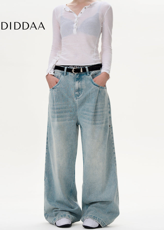 Light Blue Casual Loose Fit Wide Leg Jeans - Men’s Jeans