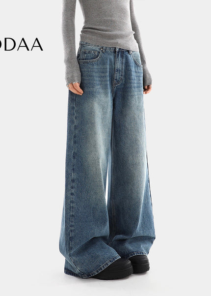 Light Blue Distressed High Waist Wide-Leg Jeans - S / Dark Blue - Women’s Jeans