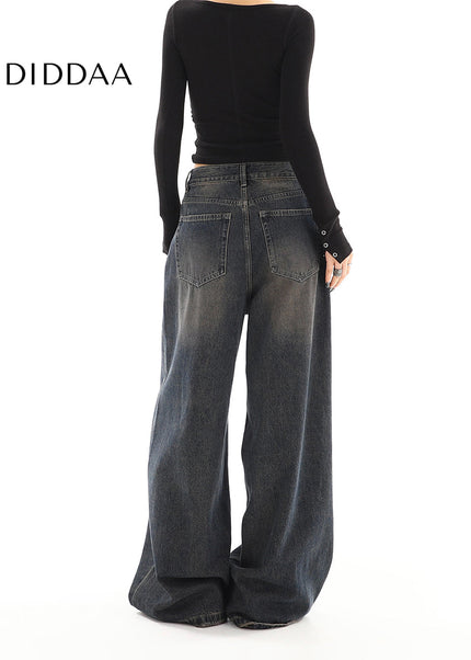 Light Blue Distressed High-Waisted Wide-Leg Jeans - Women’s Jeans
