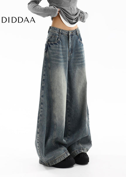 Light Blue Distressed Loose Fit Wide Leg Jeans - Women’s Jeans