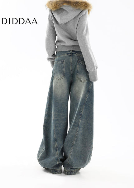 Light Blue Distressed Loose Fit Wide Leg Jeans - Women’s Jeans