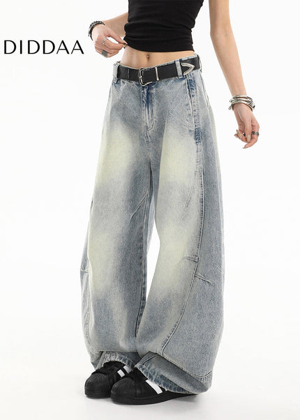 Light Blue Distressed Loose Straight Jeans - Women’s Jeans