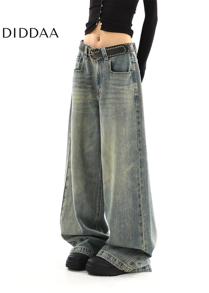 Light Blue Distressed Low-Rise Wide-Leg Jeans - Women’s Jeans