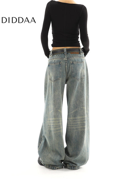 Light Blue Distressed Low-Rise Wide-Leg Jeans - Women’s Jeans