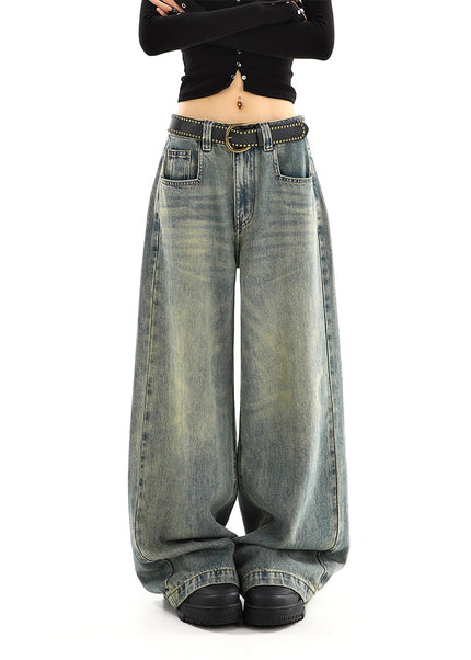 Light Blue Distressed Low-Rise Wide-Leg Jeans - Women’s Jeans