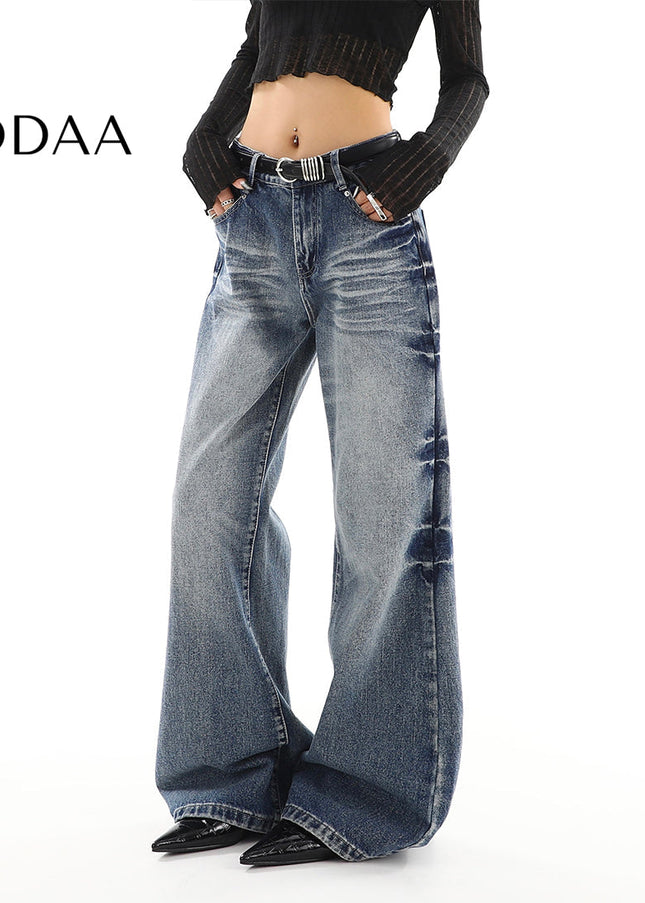 Light Blue Distressed Low Waist Straight Jeans - S / Blue - Women’s Jeans