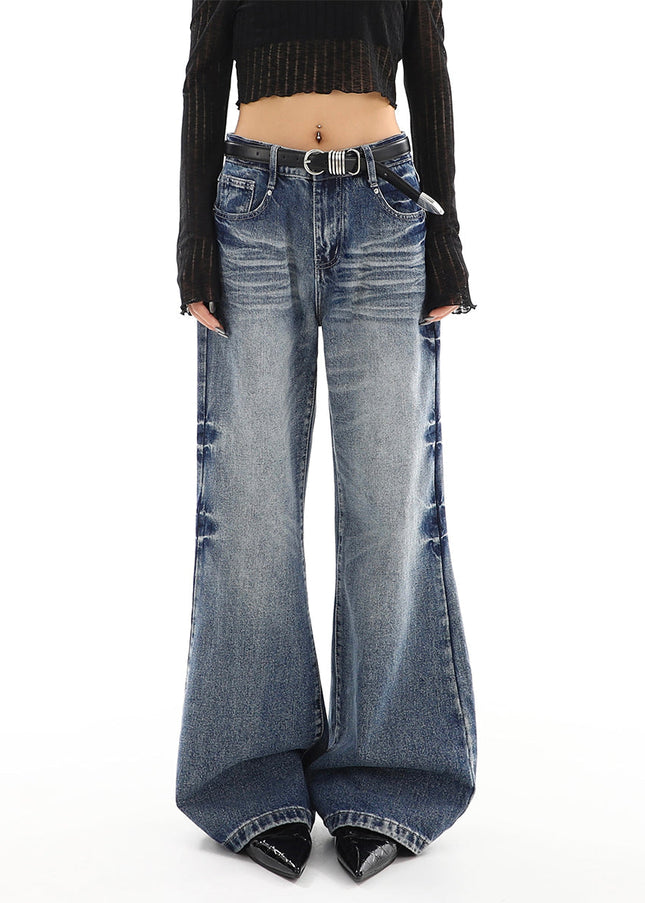 Light Blue Distressed Low Waist Straight Jeans - Women’s Jeans