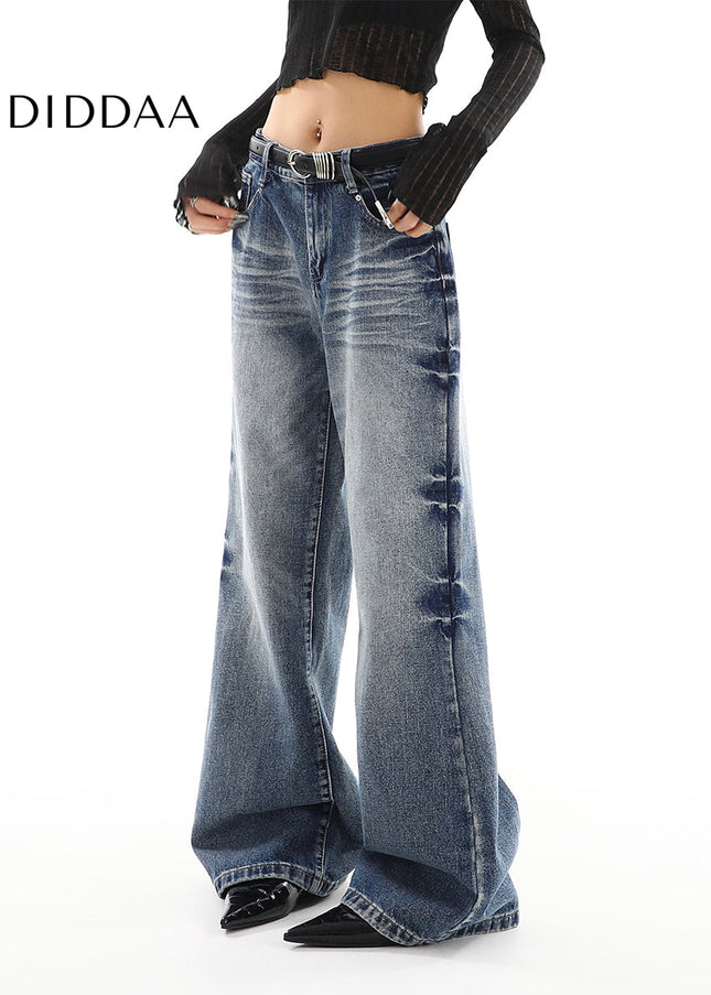 Light Blue Distressed Low Waist Straight Jeans - Women’s Jeans