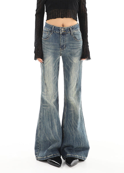 Light Blue Distressed Micro Flared High Waist Jeans - Women’s Jeans