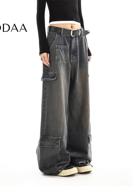 Light Blue Distressed Multi-Pocket Cargo Jeans - S / Vintage Blue - Women’s Jeans