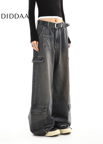 Light Blue Distressed Multi-Pocket Cargo Jeans - Women’s Jeans