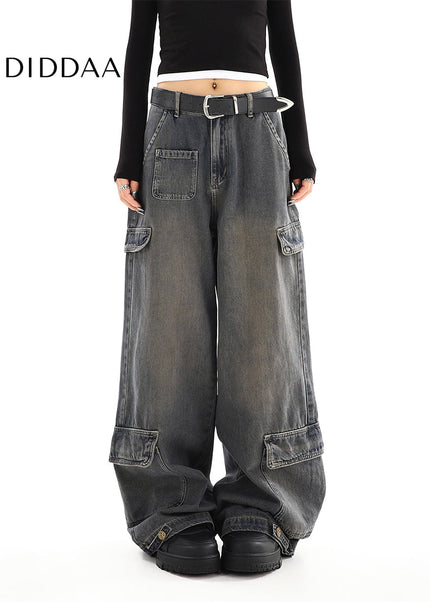 Light Blue Distressed Multi-Pocket Cargo Jeans - Women’s Jeans