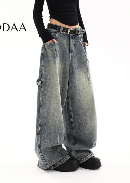 Light Blue Distressed Wide-Leg Cargo Jeans Women - S / Vintage Blue - Women’s Jeans