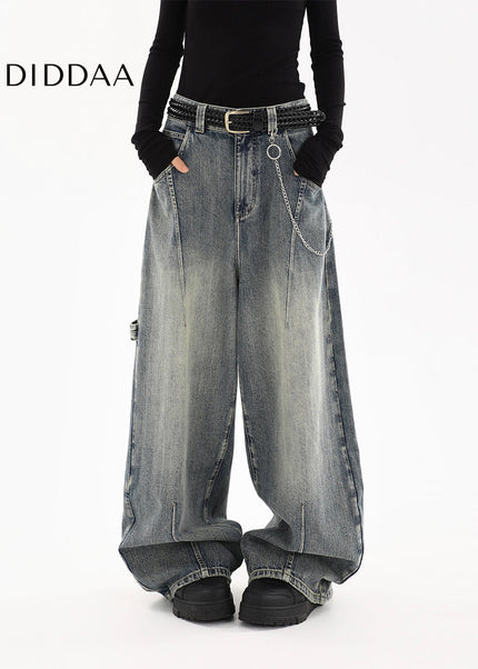 Light Blue Distressed Wide-Leg Cargo Jeans Women - Women’s Jeans