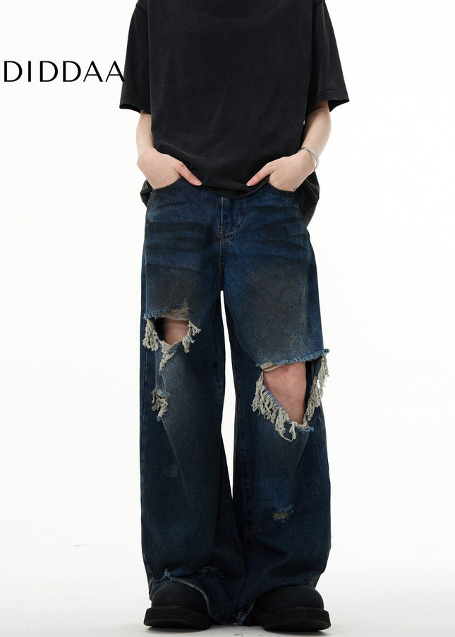 Light Blue Distressed Wide Leg Mop Jeans - Men’s Jeans