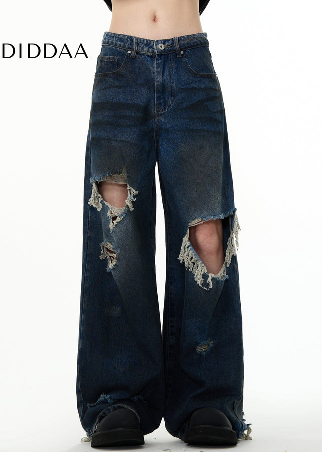 Light Blue Distressed Wide Leg Mop Jeans - Men’s Jeans