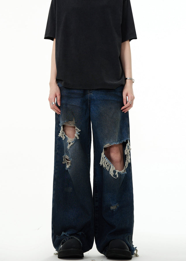 Light Blue Distressed Wide Leg Mop Jeans - Men’s Jeans
