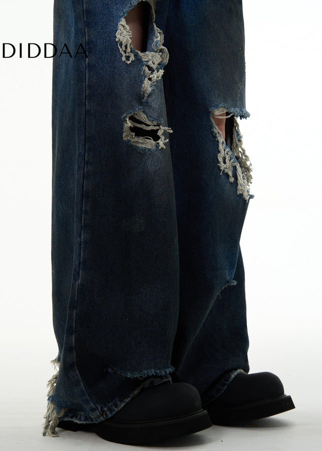 Light Blue Distressed Wide Leg Mop Jeans - Men’s Jeans