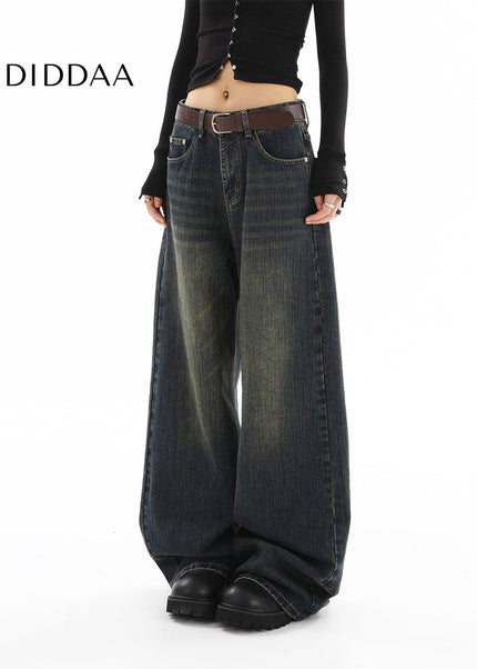 Light Blue Distressed Wide-Legged Straight-Leg Jeans - Women’s Jeans