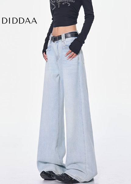Light Blue High Waist Wide-Leg Jeans Women’s Loose Fit - Women’s Jeans