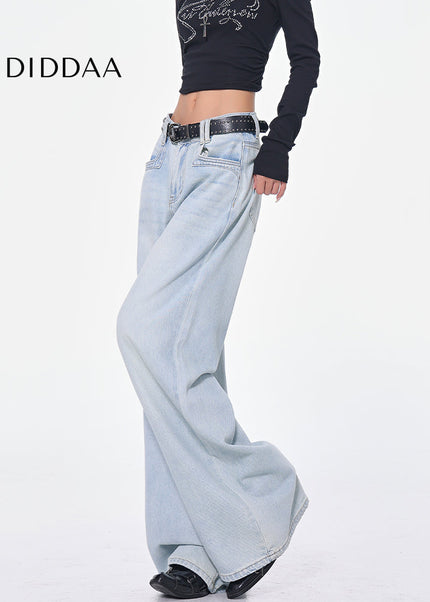 Light Blue High Waist Wide-Leg Jeans Women’s Loose Fit - Women’s Jeans