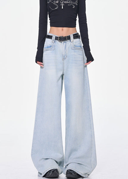Light Blue High Waist Wide-Leg Jeans Women’s Loose Fit - Women’s Jeans