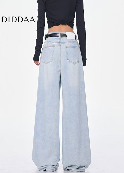 Light Blue High Waist Wide-Leg Jeans Women’s Loose Fit - Women’s Jeans