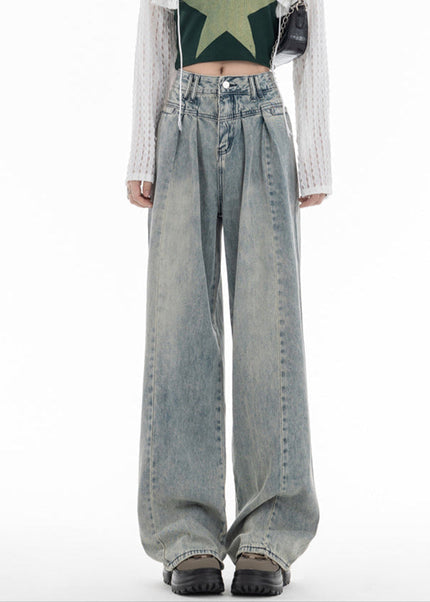 Light Blue High-Waisted Loose Fit Wide-Leg Jeans - Women’s Jeans